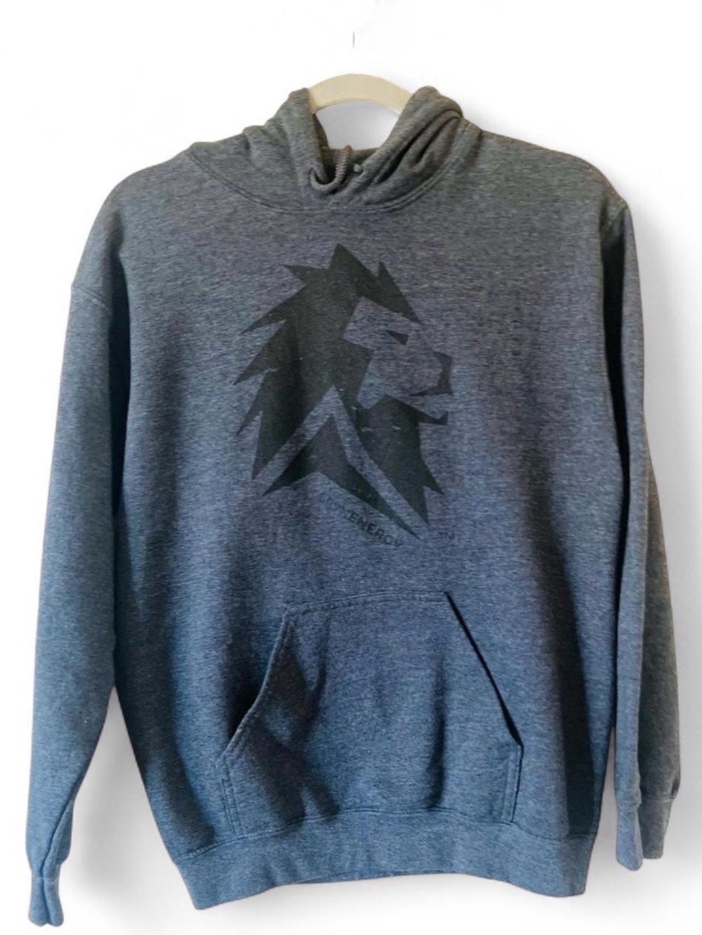 Lion Energy-Dark Heather Gray Pullover Hoodie with Subtle Graphic Size S